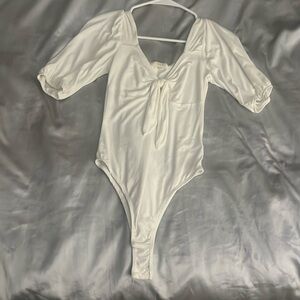 Women’s white XS 3-quarter-sleeved body suit with tie